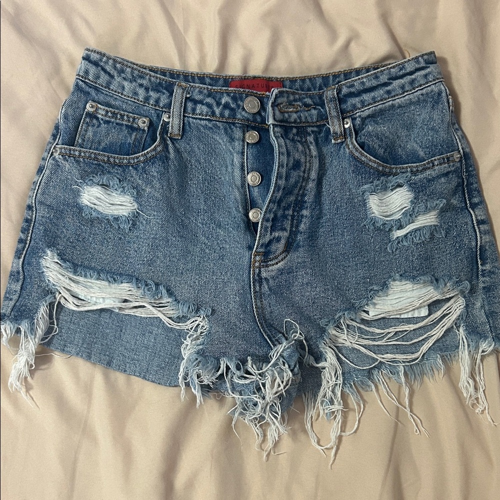 Signature8 Blue Distressed Jean Shorts